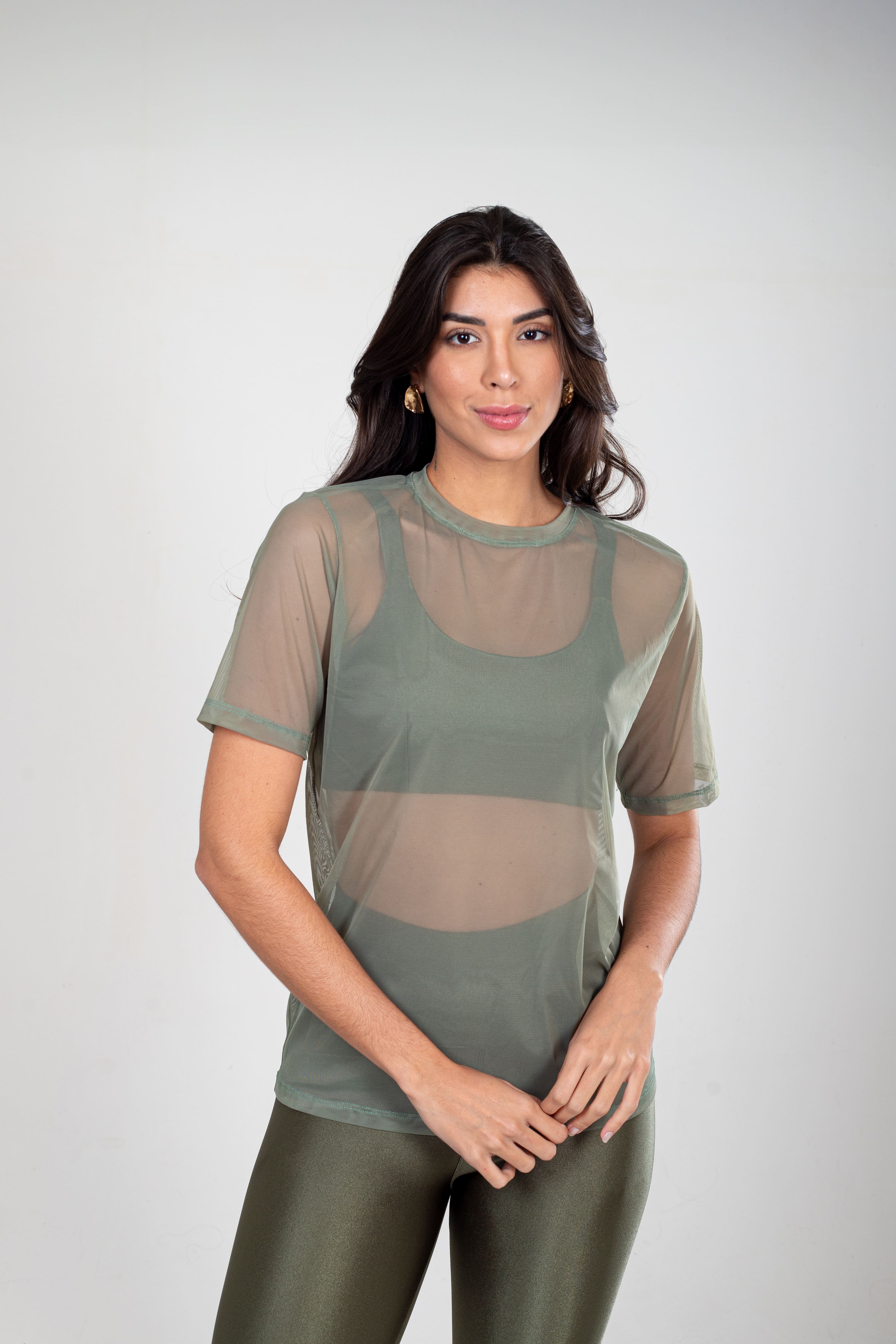BLUSA LONG ESSENCIAL EM TULE - MILITAR