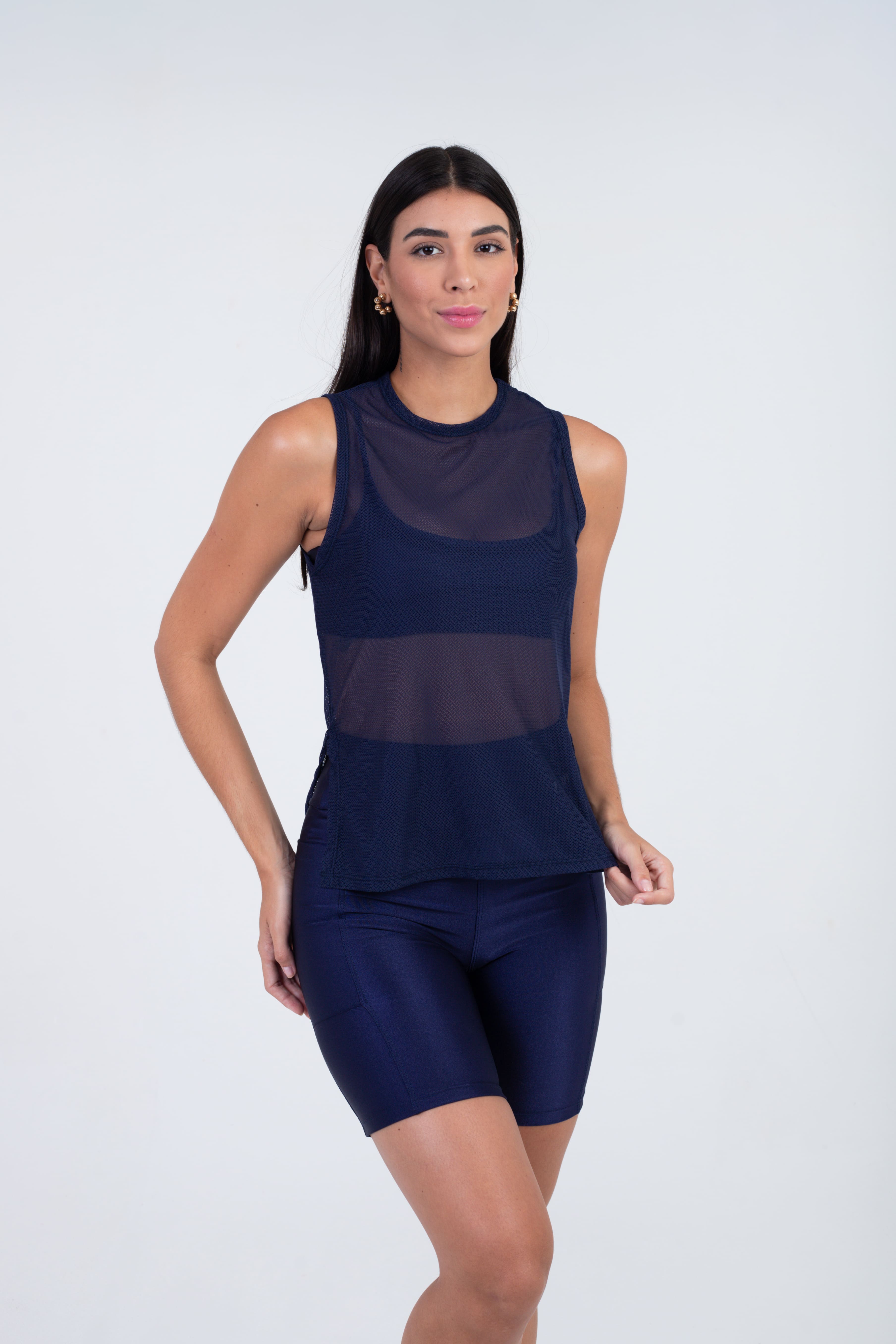 BLUSA REGATA ESSENTIAL COM ABERTURAS LATERAIS TELA CORAL - SIDERAL
