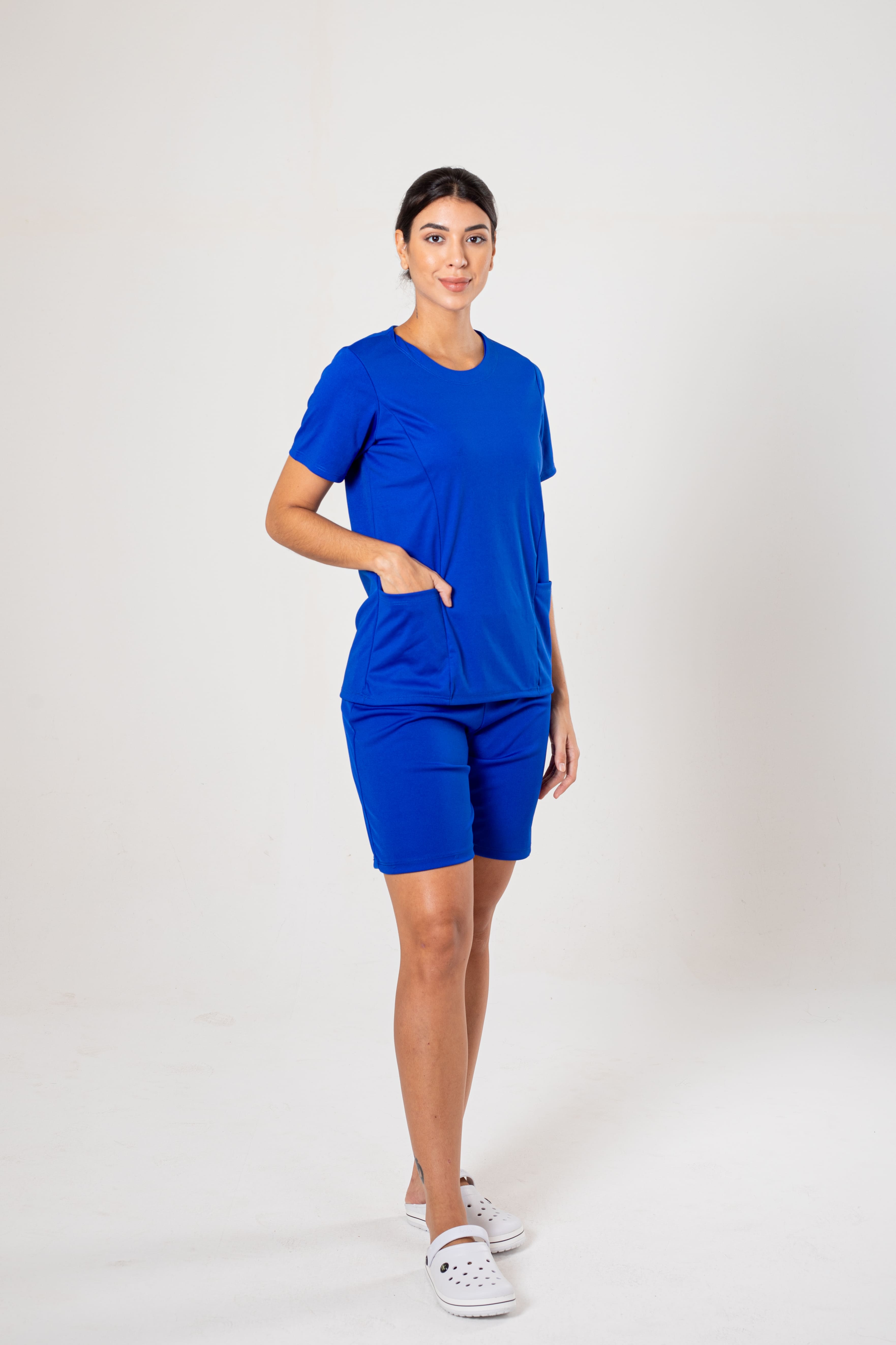 CONJUNTO FARDAMENTO HELANCA POP GOLA REDONDA COM BERMUDA - AZUL ROYAL