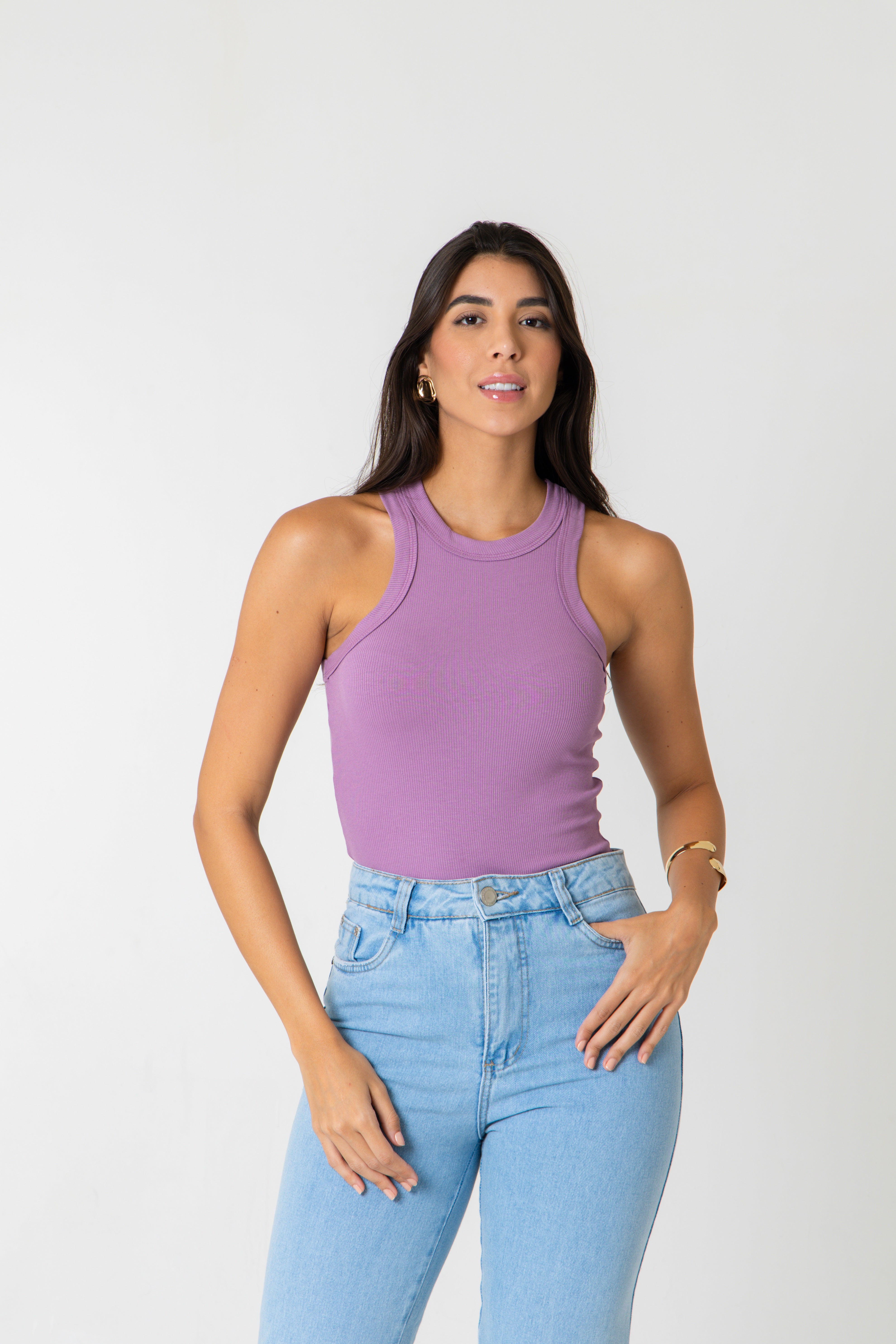 BLUSA REGATA LISA EM RIBANA - MAUVE ORCHID