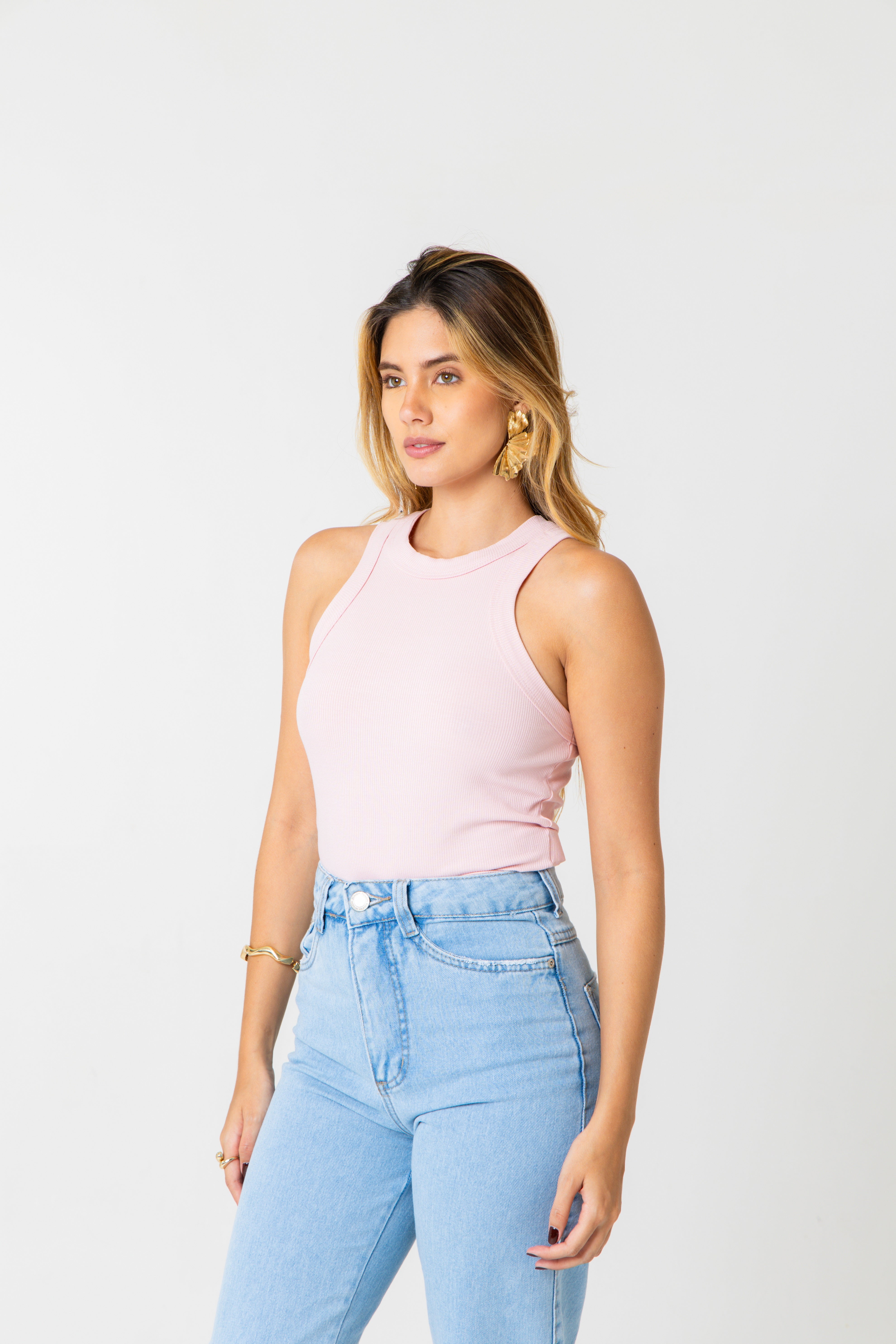 BLUSA REGATA LISA EM RIBANA - PEACHSKIN