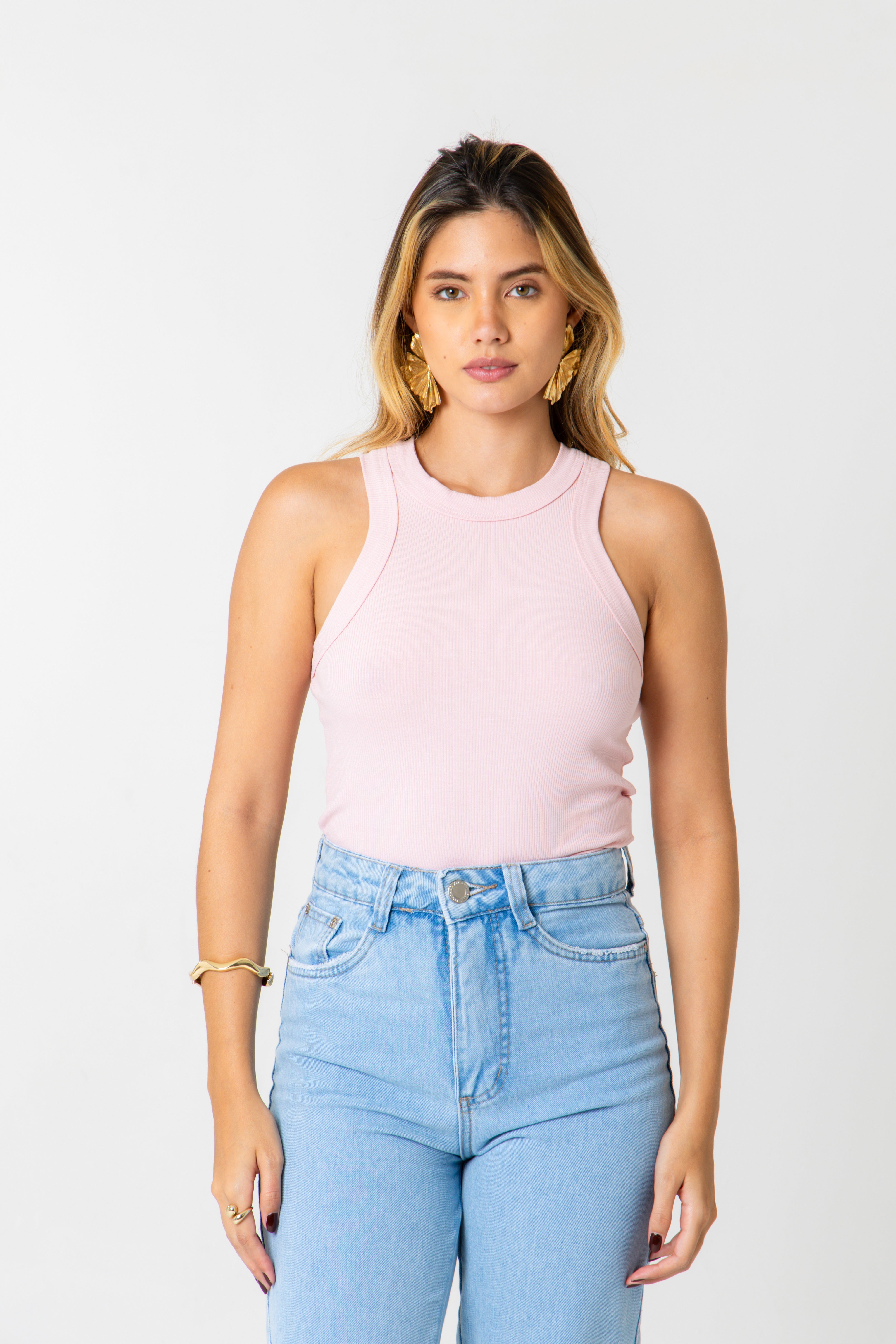 BLUSA REGATA LISA EM RIBANA - PEACHSKIN