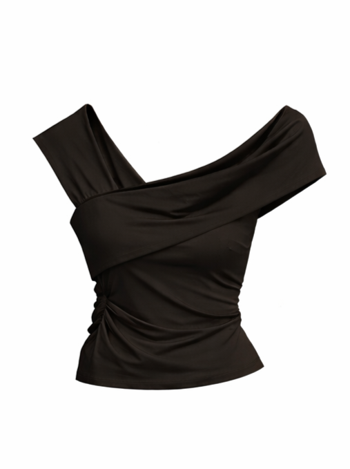BLUSA ASSIMETRICA EM POLIAMIDA - PRETO