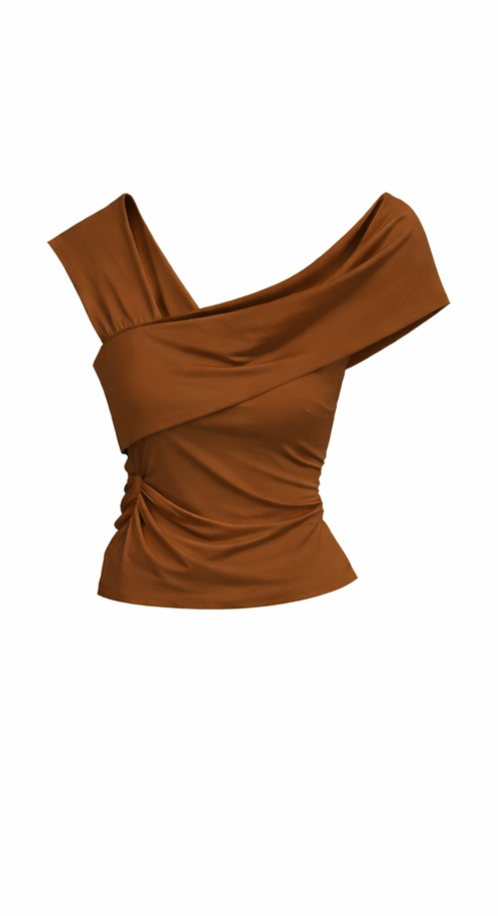 BLUSA ASSIMETRICA EM POLIAMIDA - FRENCH ROAST