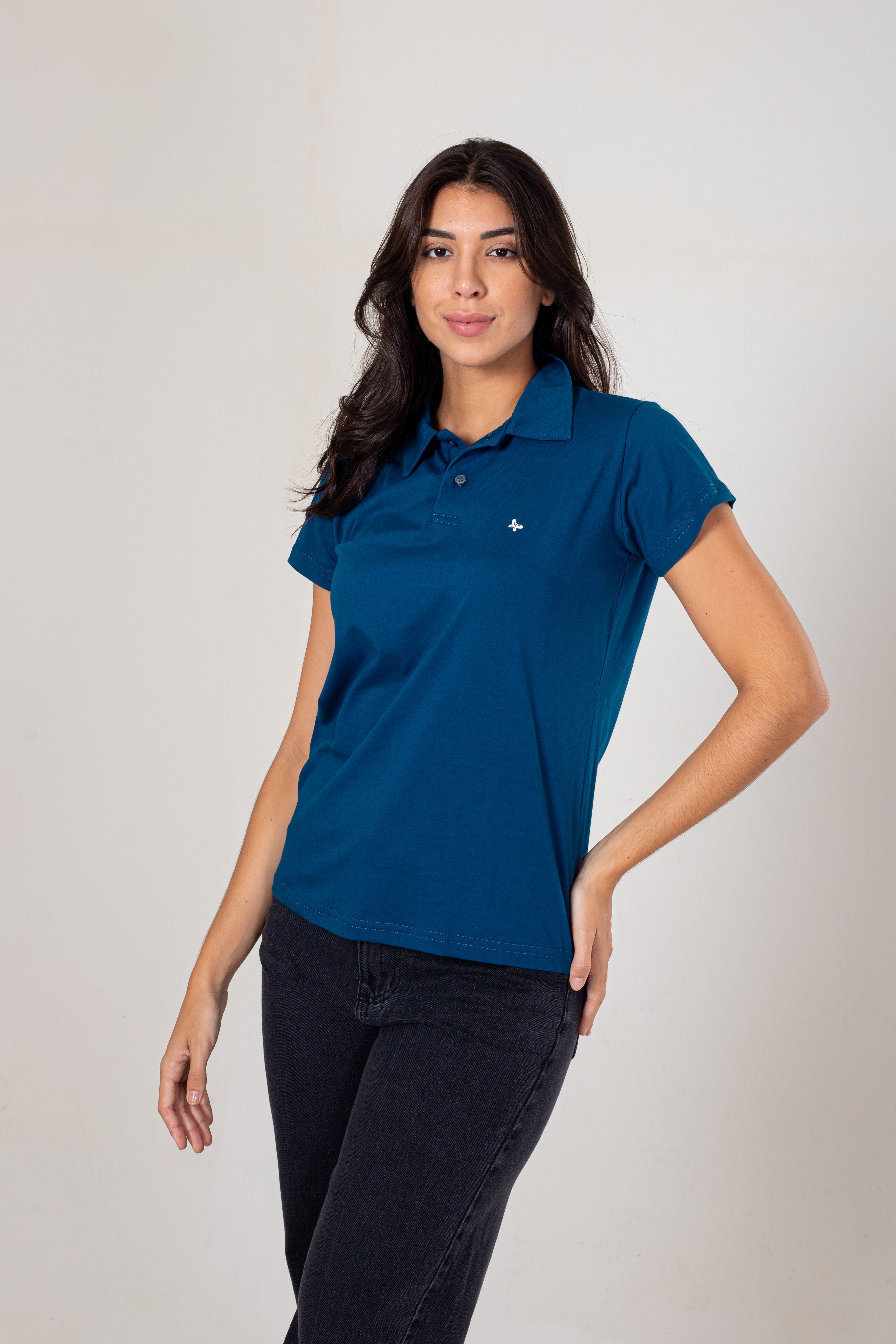 BLUSA POLO FEMININA - VERDE PETRÓLEO