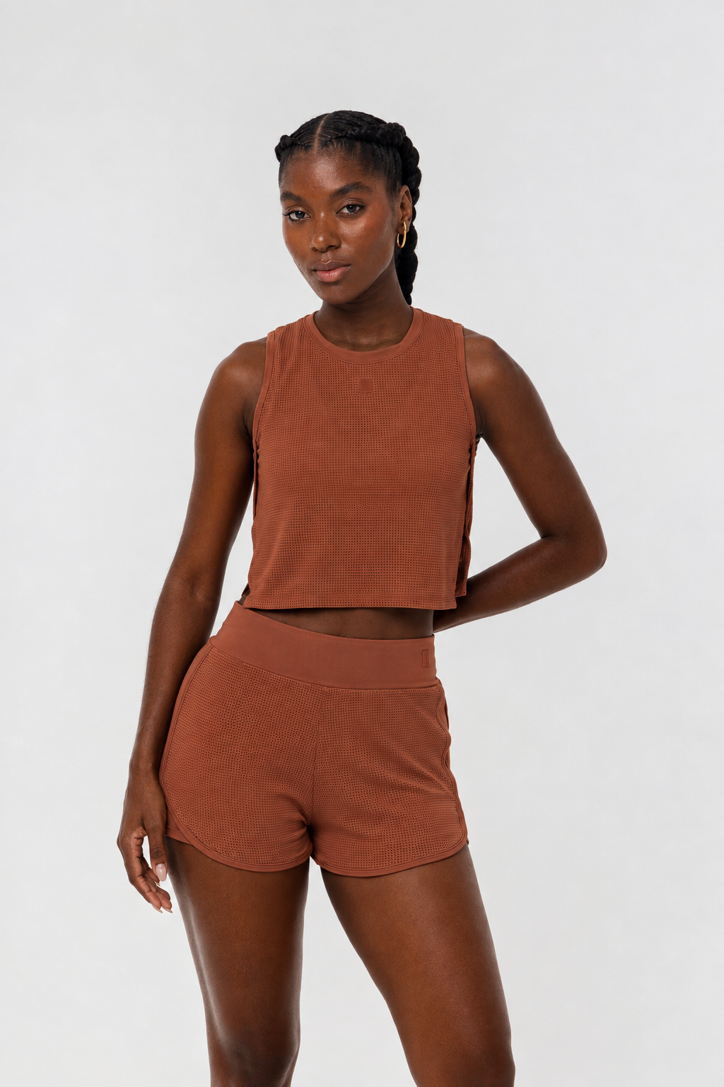 BLUSA REGATA TELINHA CURTA -  TERRACOTA MARROM